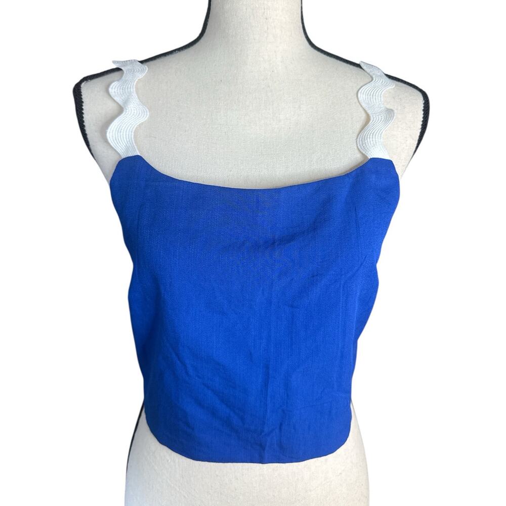 Prettygarden Large Women's Tank Crop Top Blue White Strap Back Zip Viscose